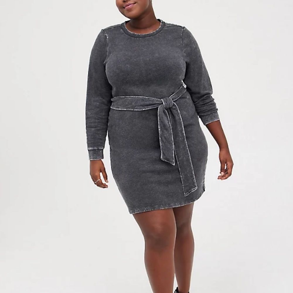 Torrid PULLOVER DRESS COZY FLEECE BLACK MINERAL WASH